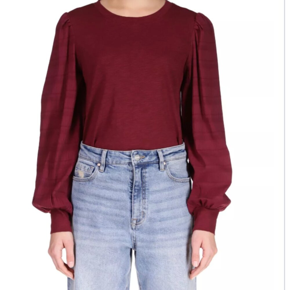 Sanctuary Wonderland Mixed Sleeve T-Shirt Long Sleeve Dark Cherry New Size Mediu